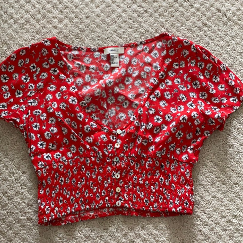 F21 Red Floral Blouse